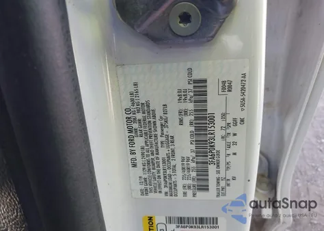 2020 Ford Fusion Titanium z USA, uszkodzony, nr VIN 3FA6P0K93LR153001